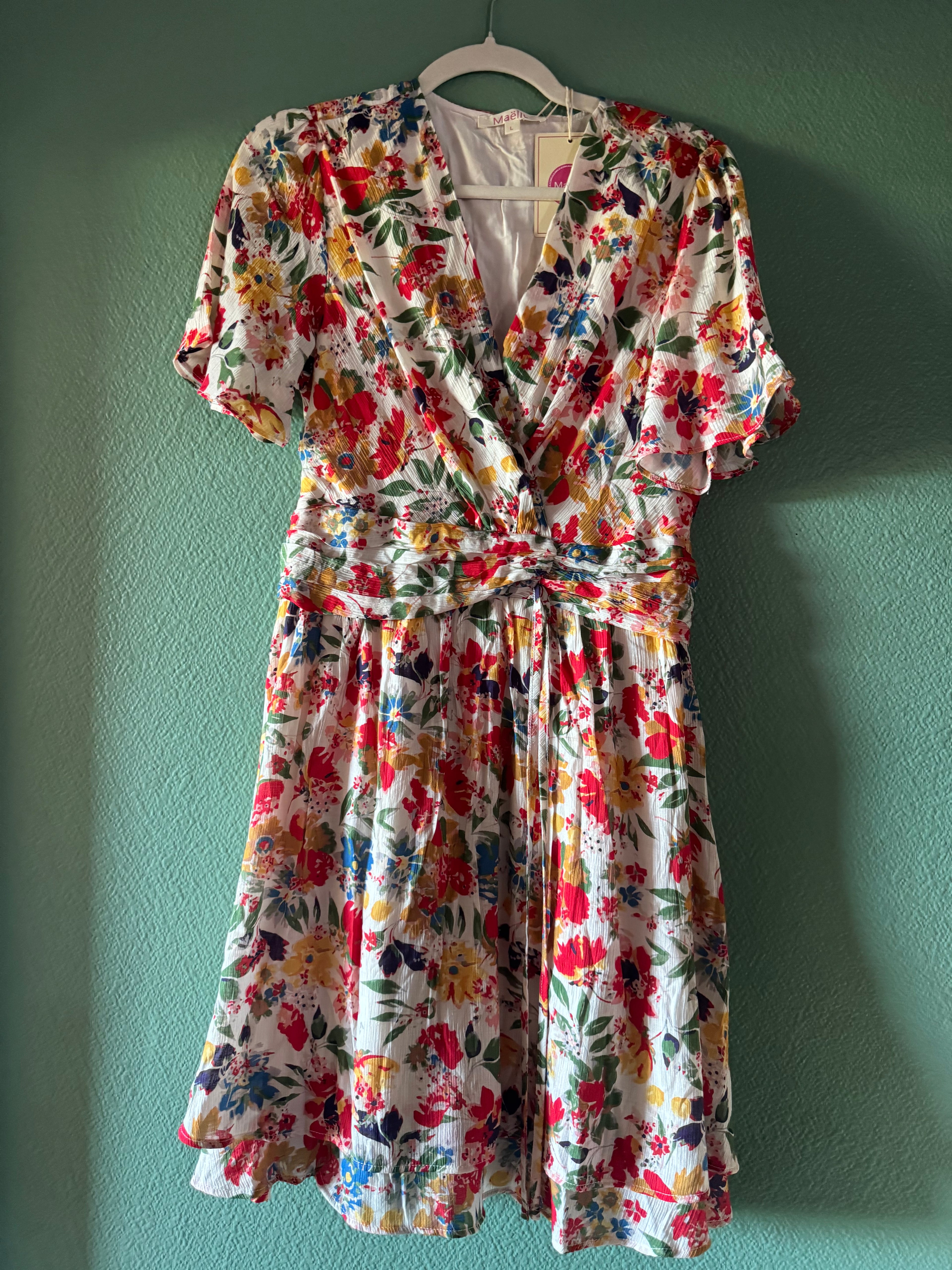 Robe Courte Fleurie Rouge