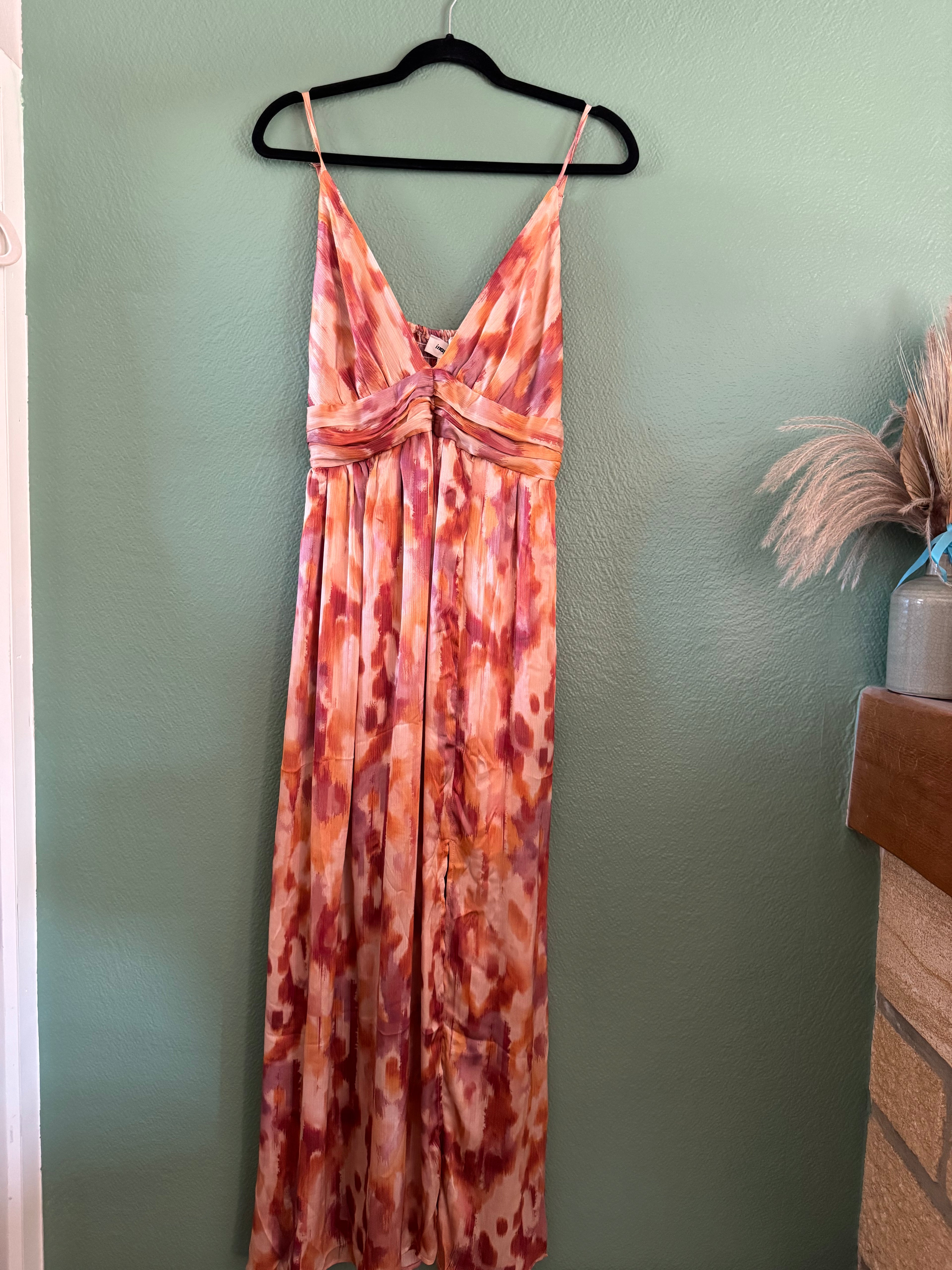 Robe longue rose et orange à bretelle