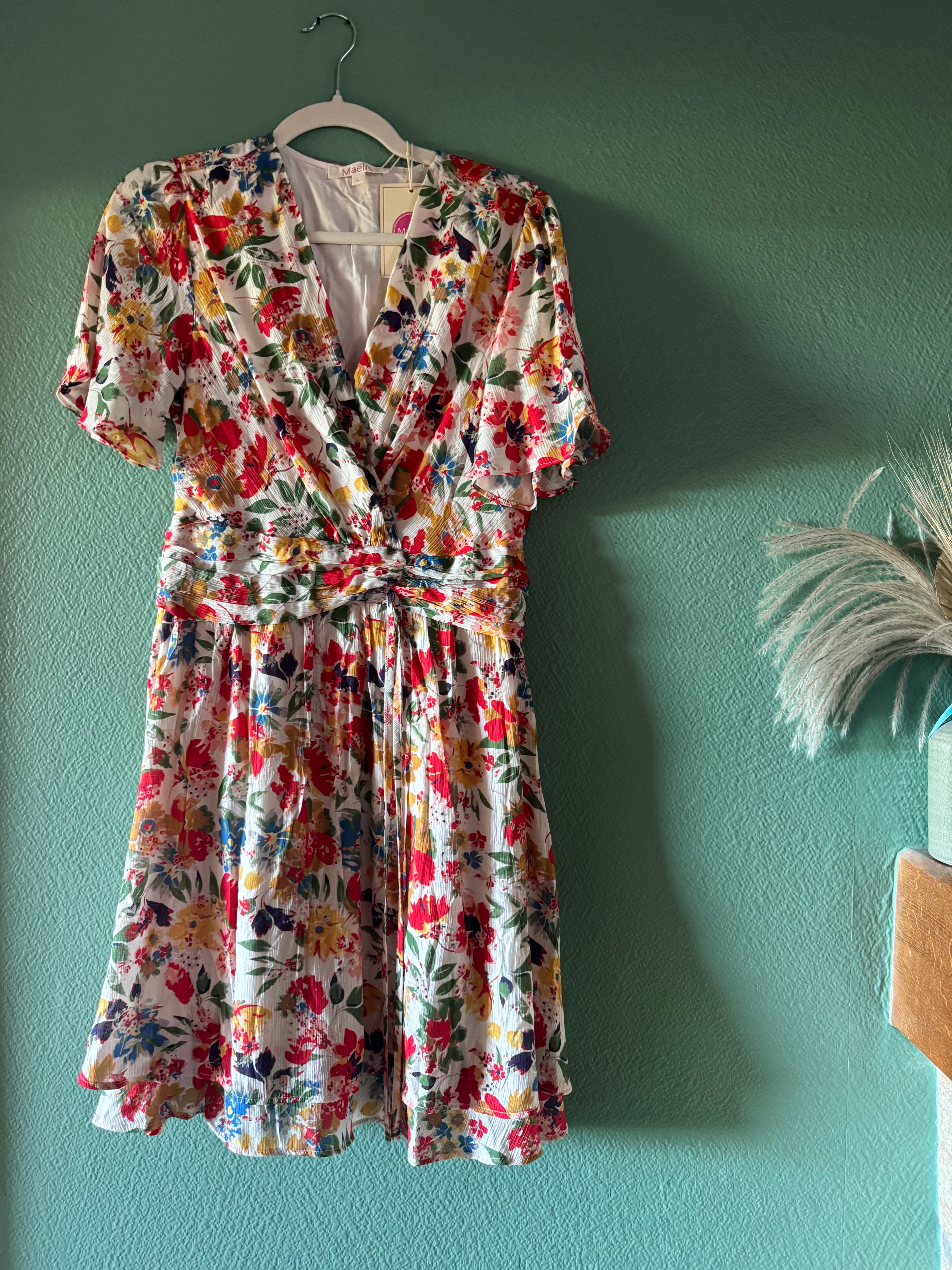 Robe Courte Fleurie Rouge