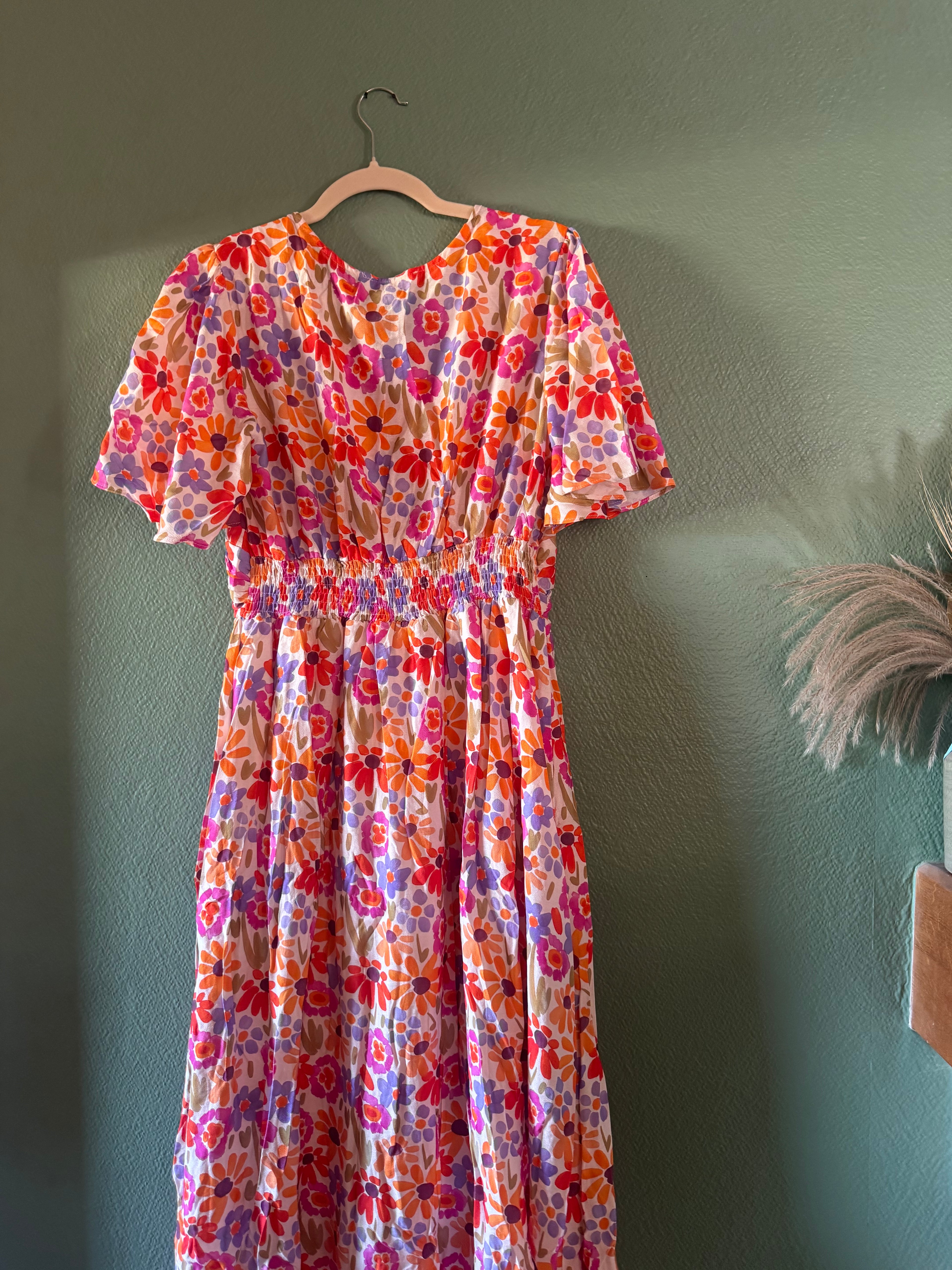Robe longue fleuries orange