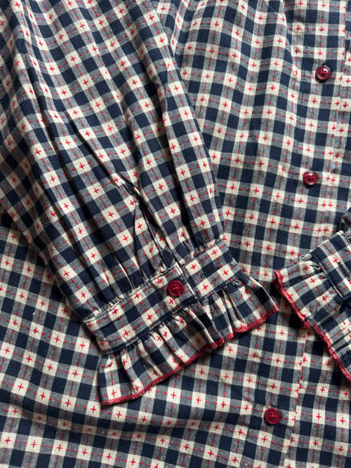Blouse à carreaux - Marine et Rouge