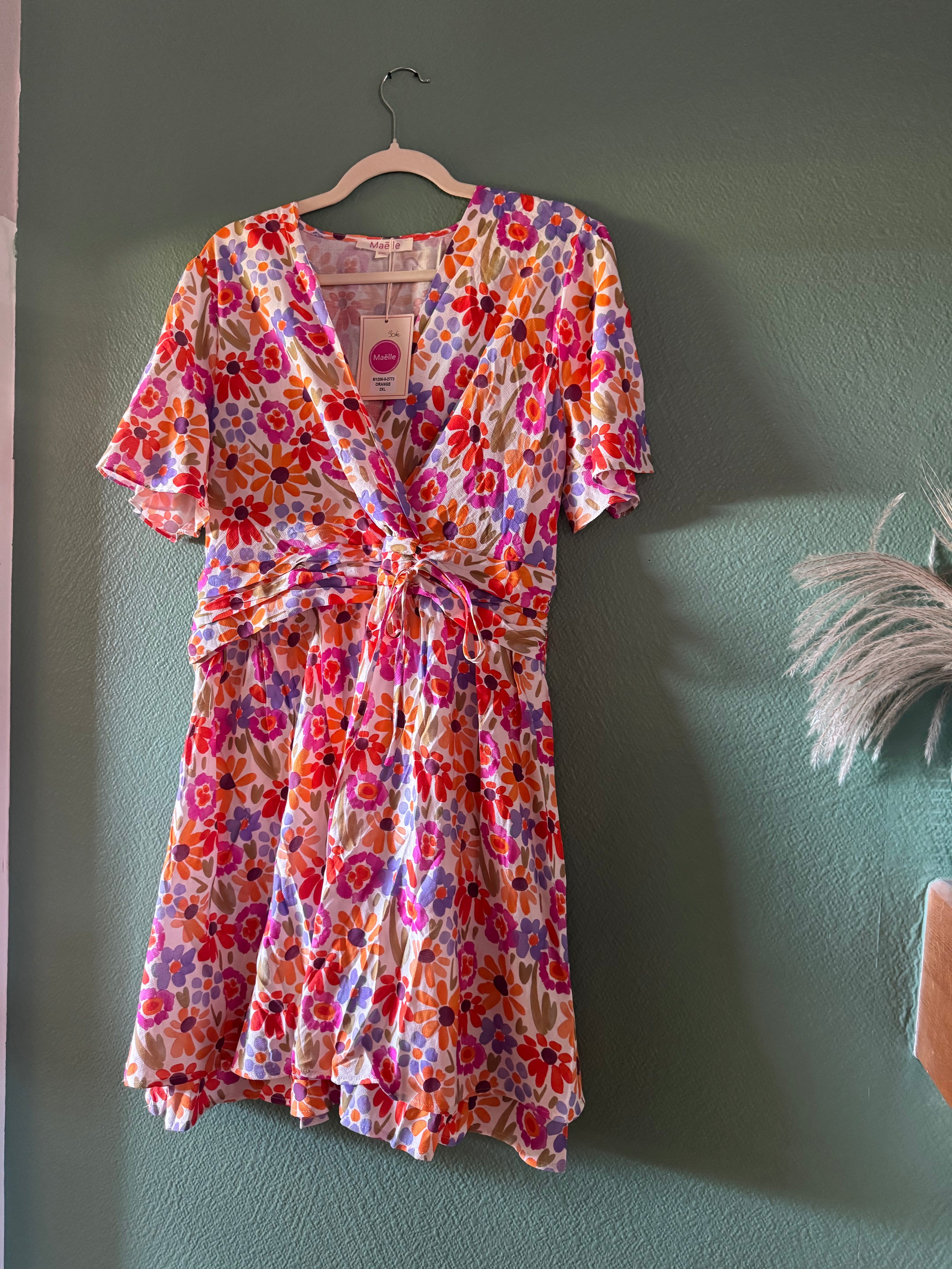Robe Courte Fleurie orange