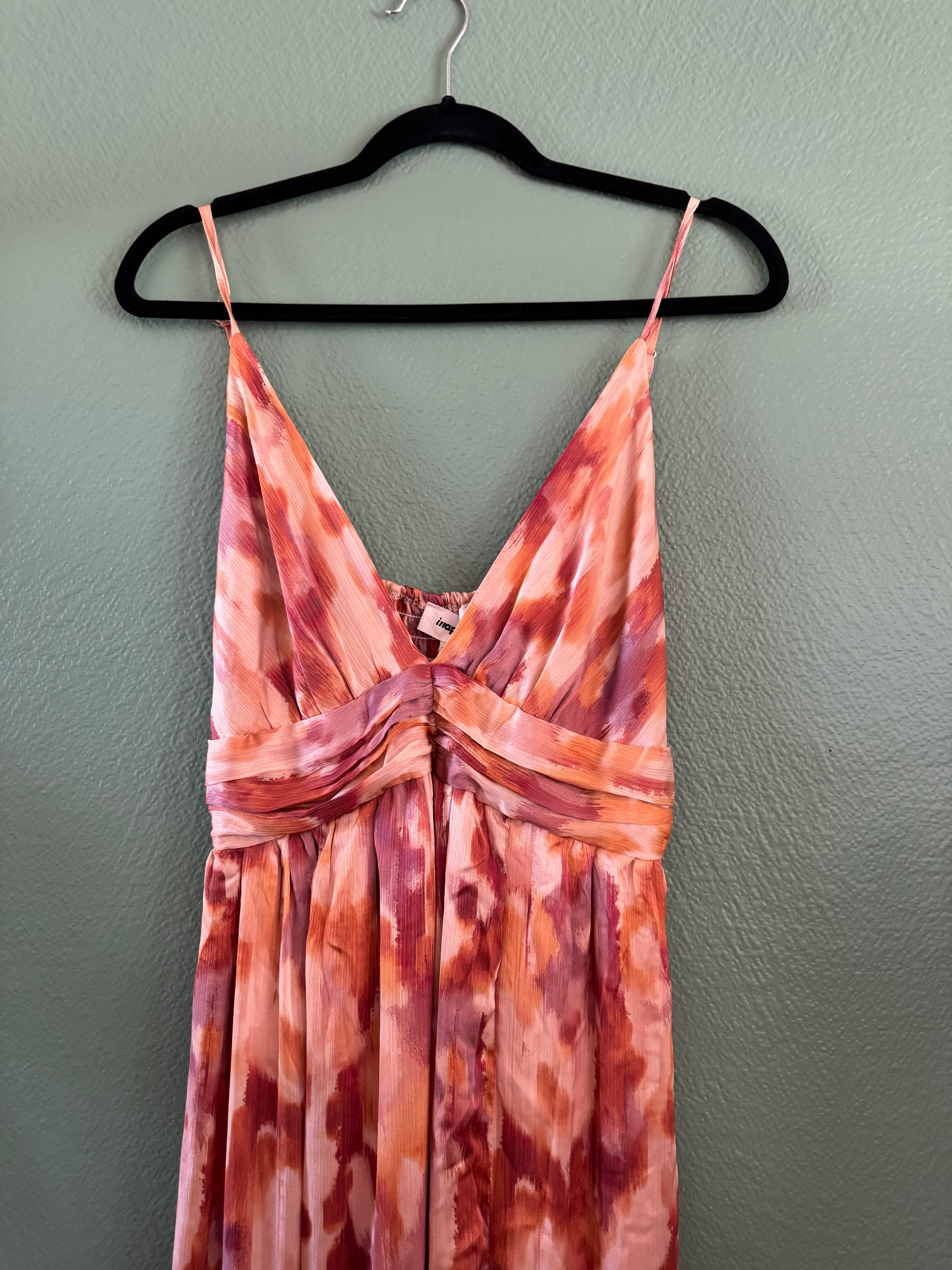 Robe longue rose et orange à bretelle