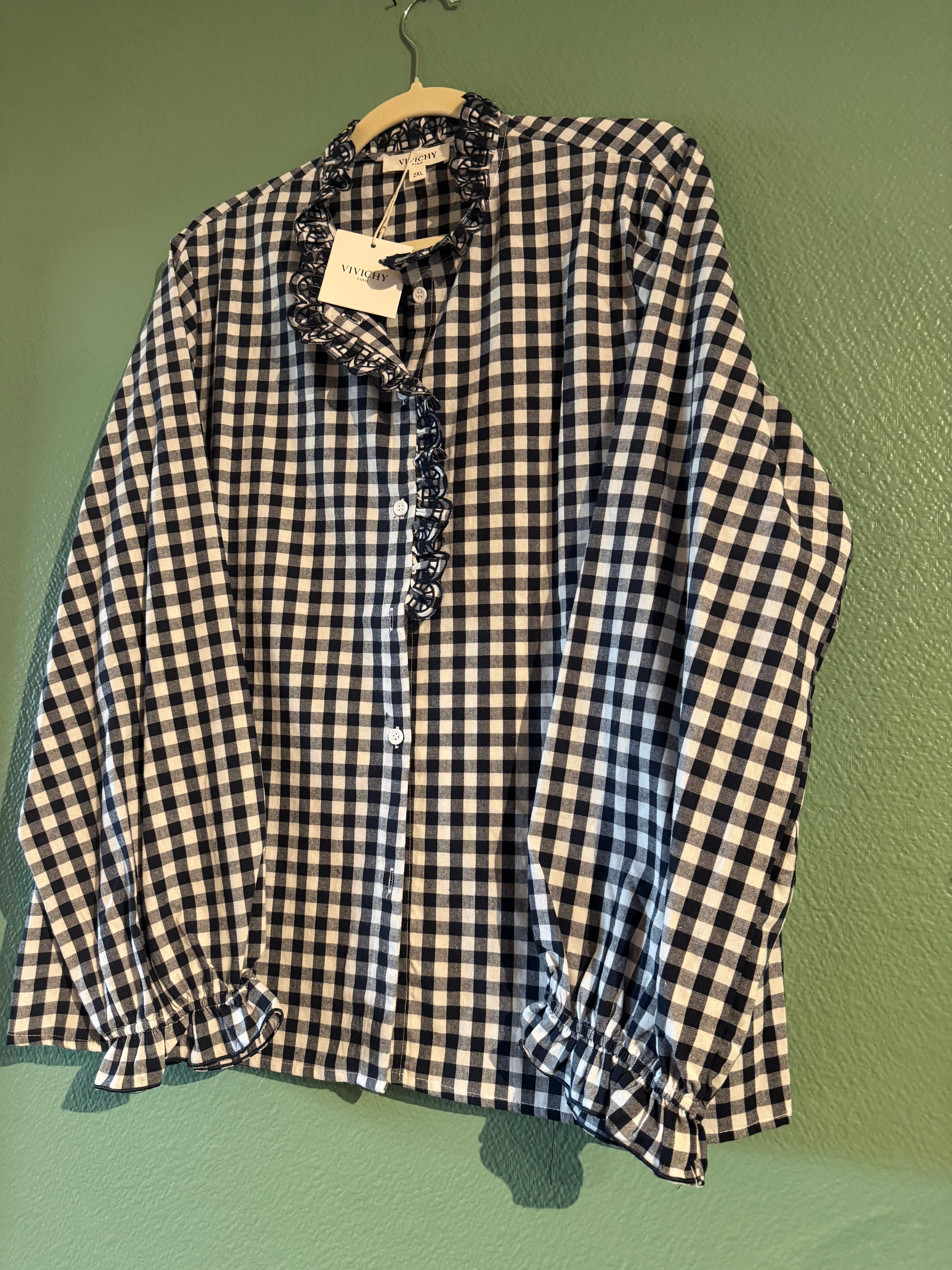 Chemise Vichy marine avec broderie