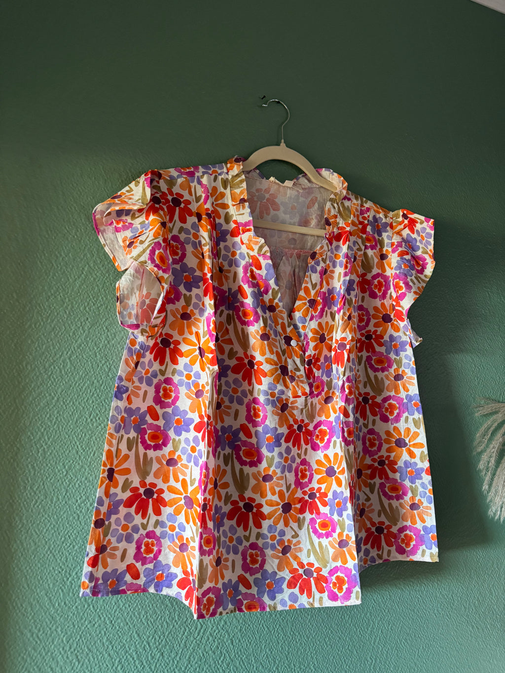 Blouse Fleurie orange