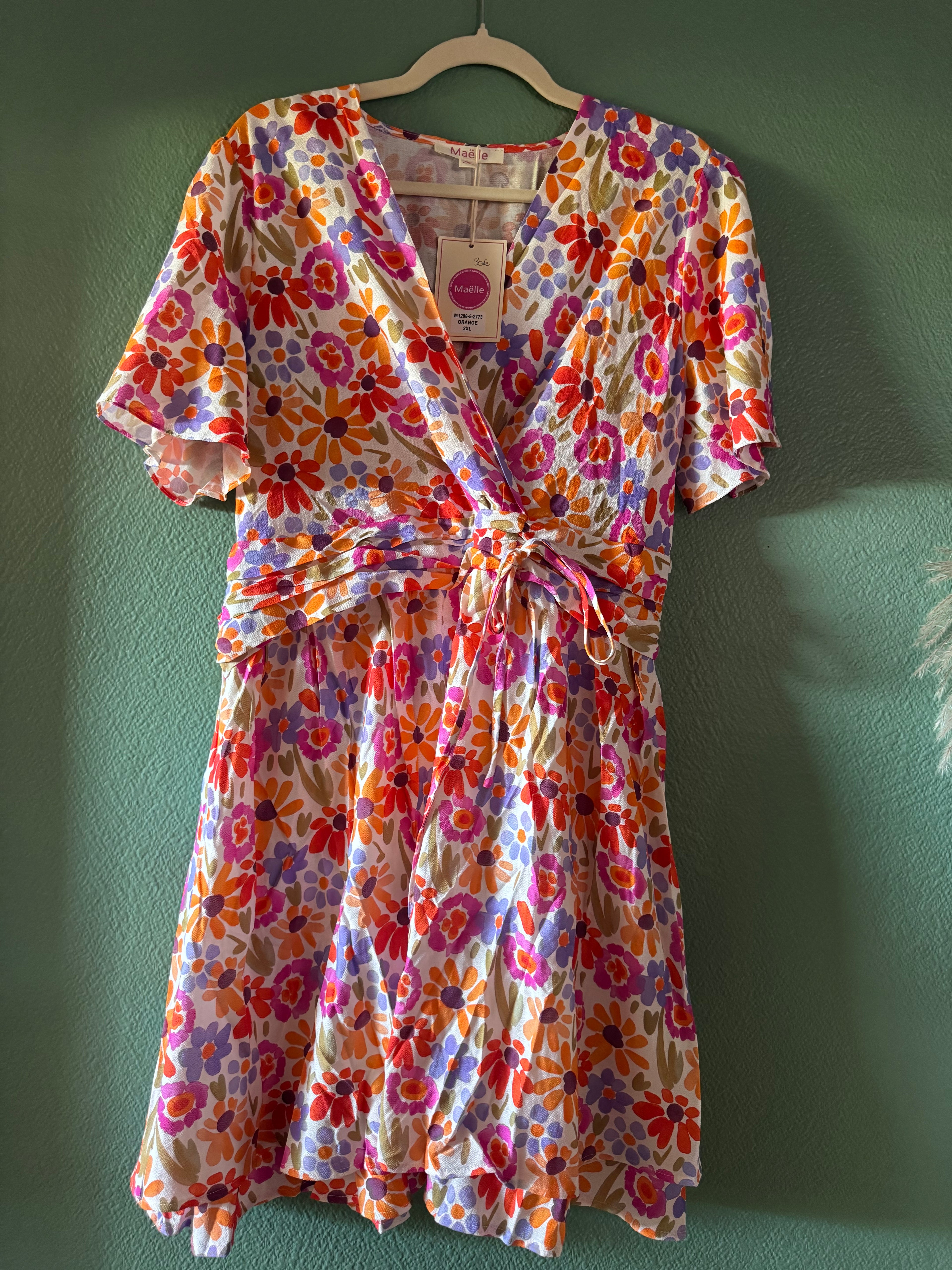 Robe Courte Fleurie orange