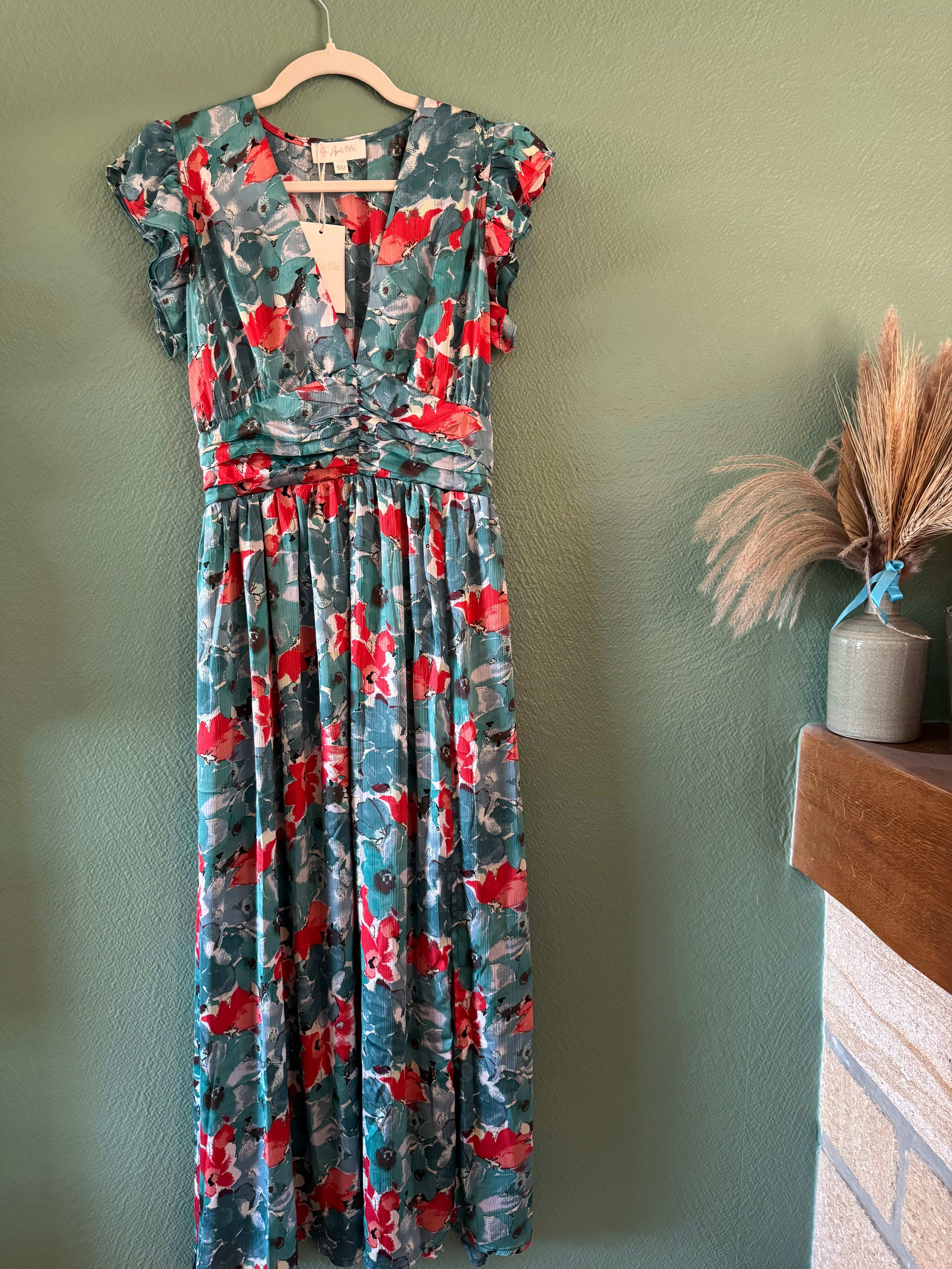 Robe longue fleurie bleu & rouge 🌺