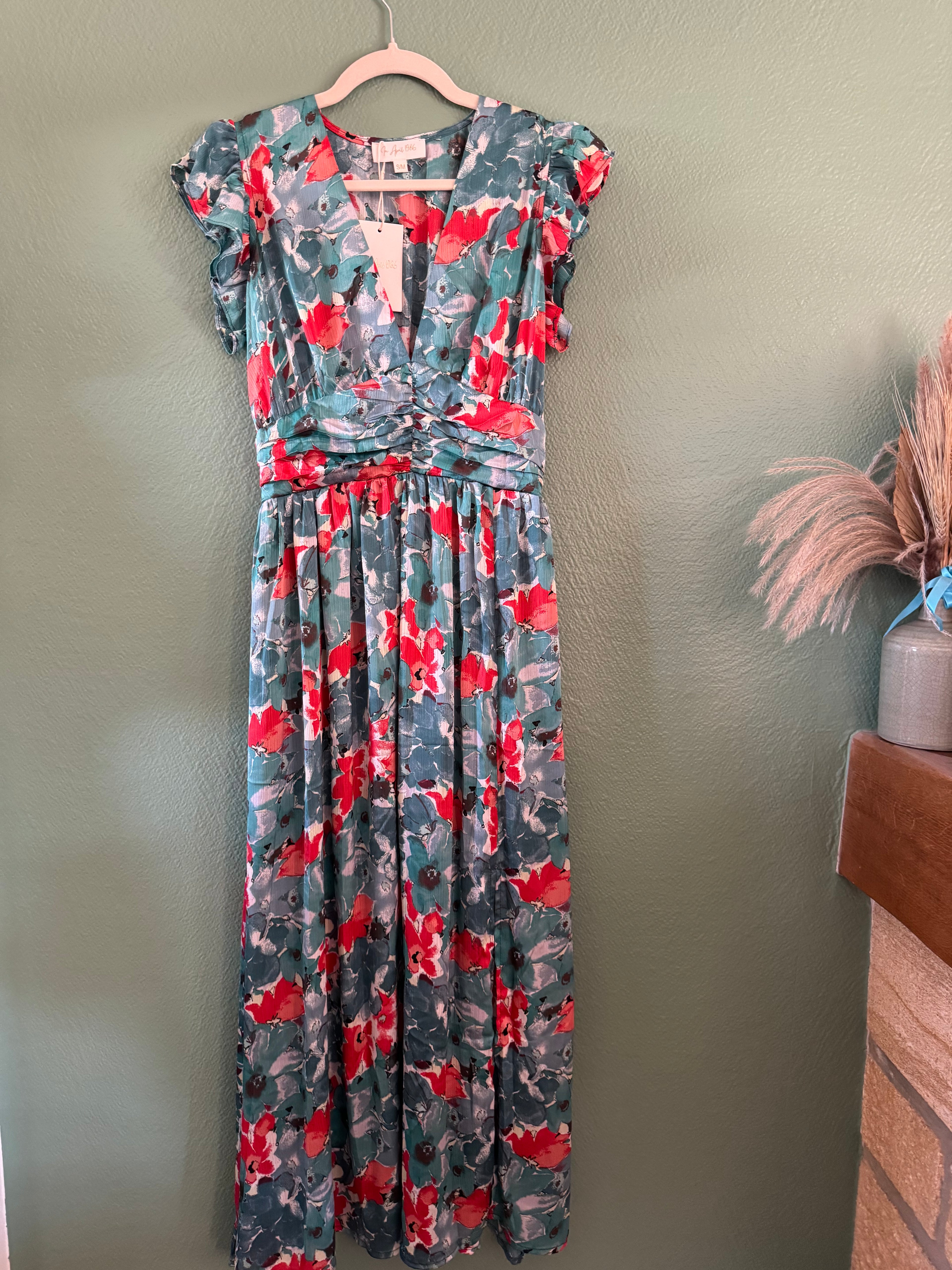Robe longue fleurie bleu & rouge 🌺