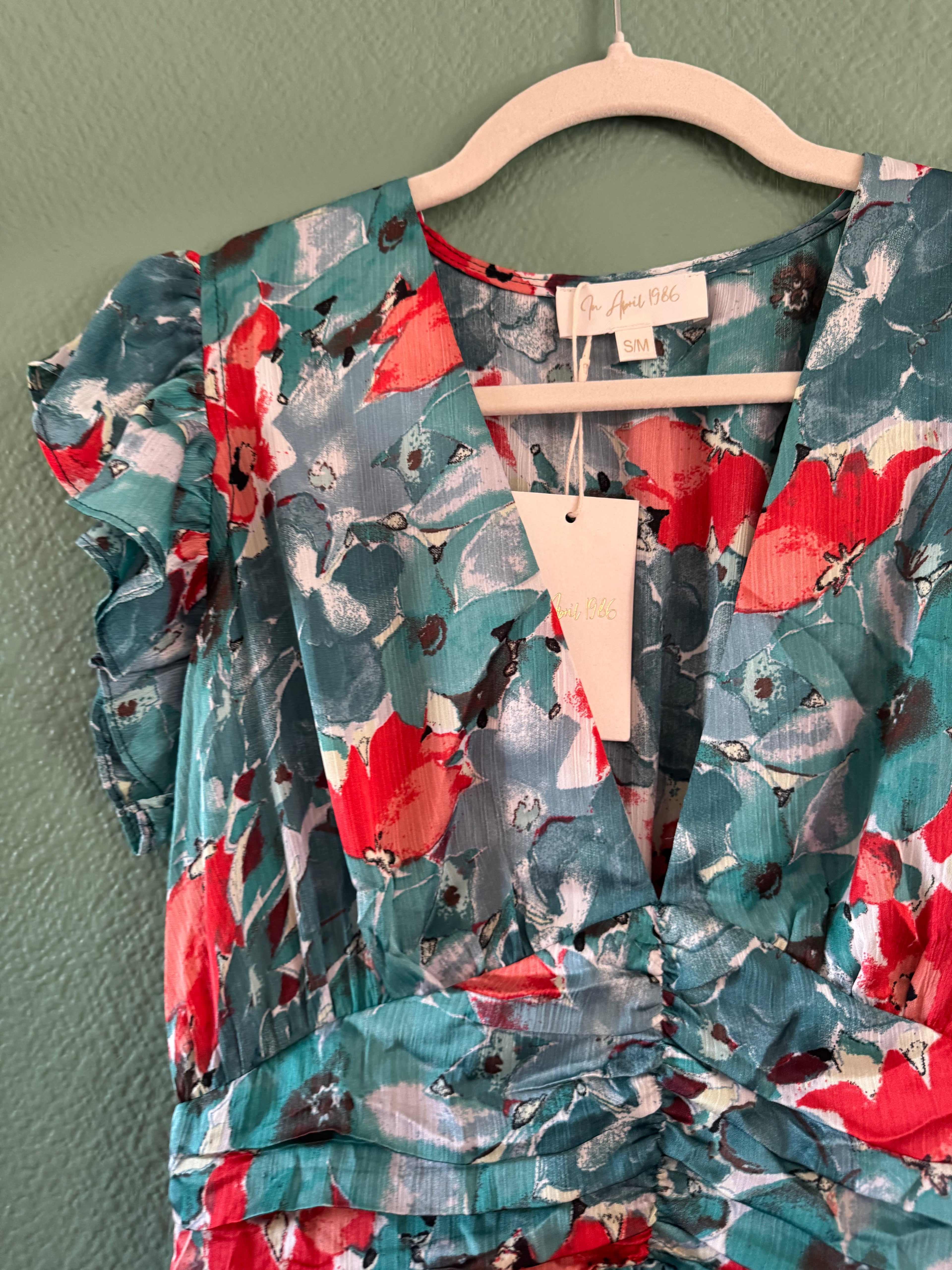 Robe longue fleurie bleu & rouge 🌺